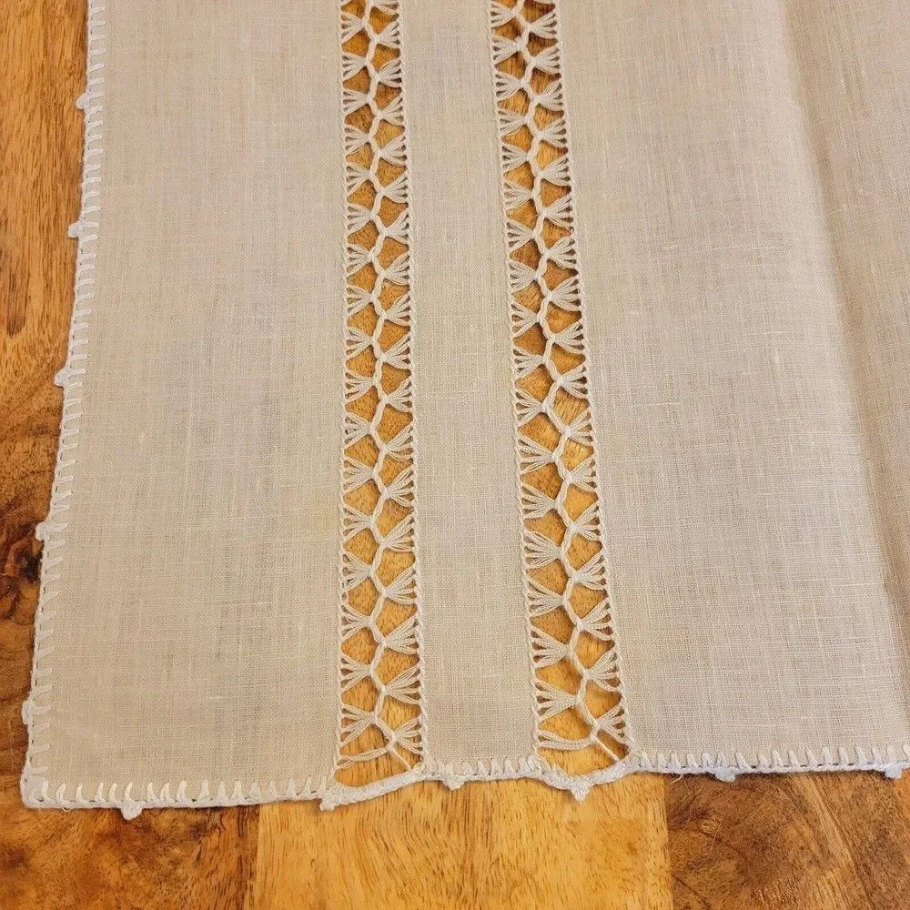 Handmade Vintage Drawd Thread Work Tablecloth Linen Table Runner